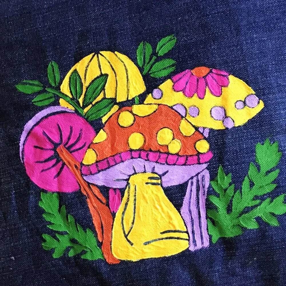 Mushroom Pillow Cover 16 x 16, Hand Painted Envelope Style Cottagecore Sham